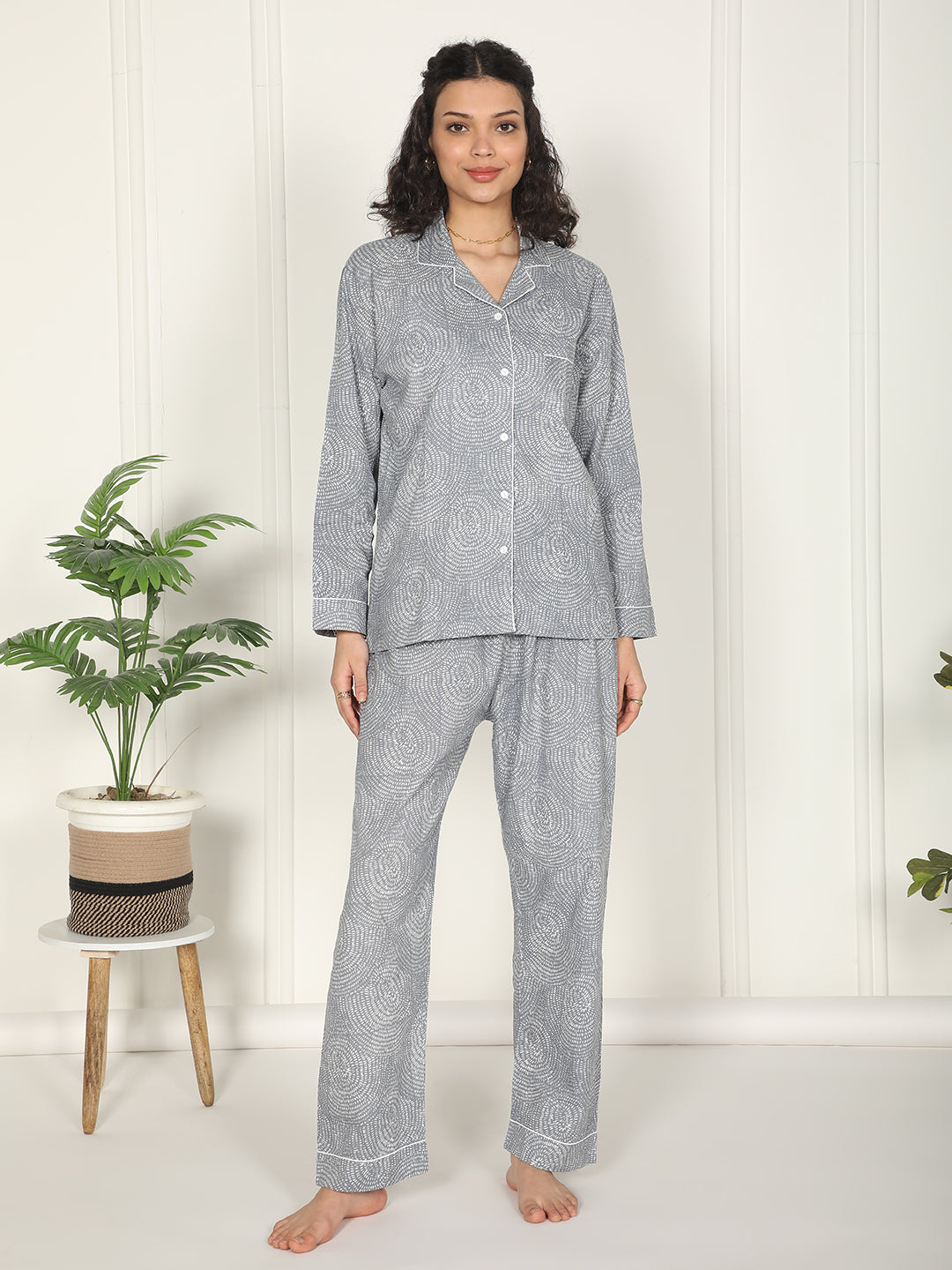 Silver Mist set- Gray printed night suit loungewear set