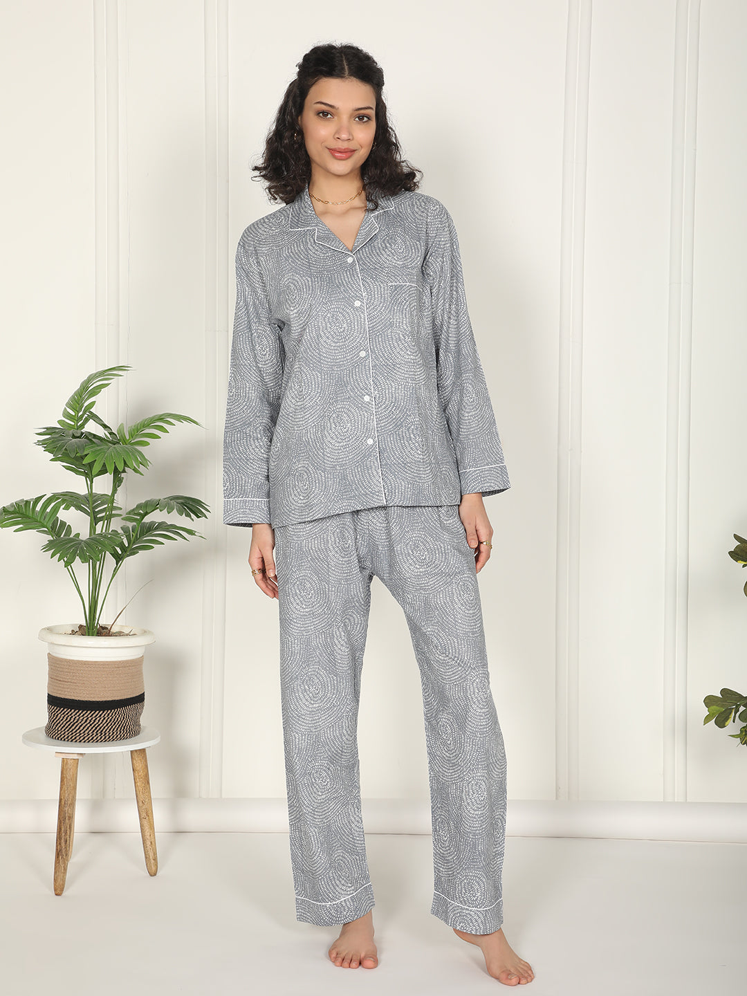 Silver Mist set- Gray printed night suit loungewear set
