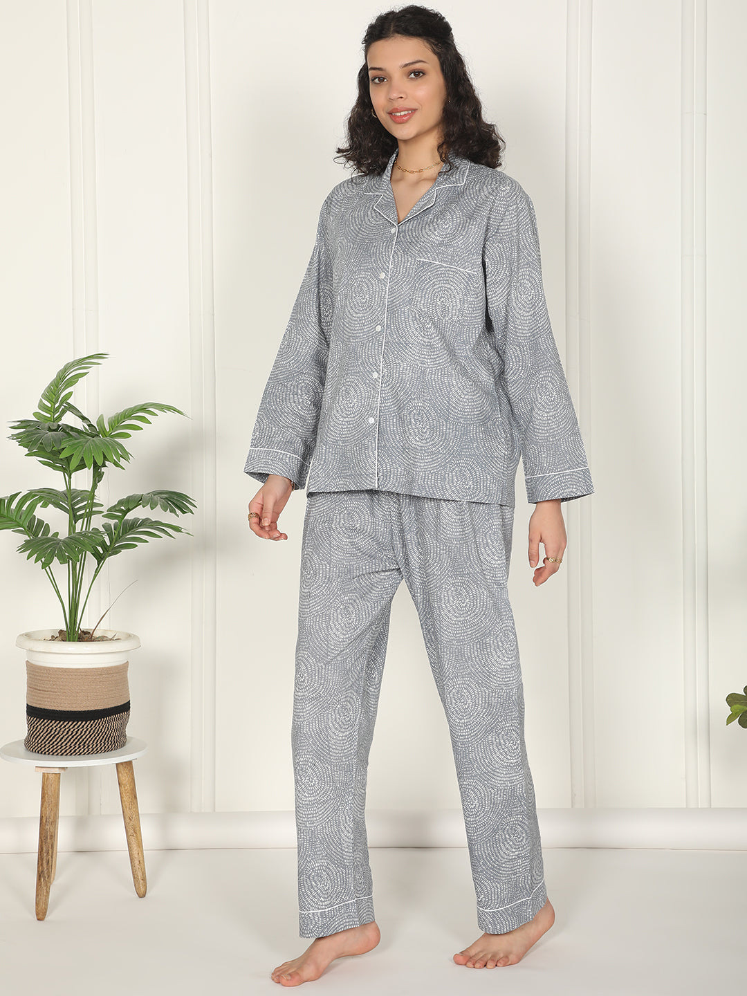 Silver Mist set- Gray printed night suit loungewear set