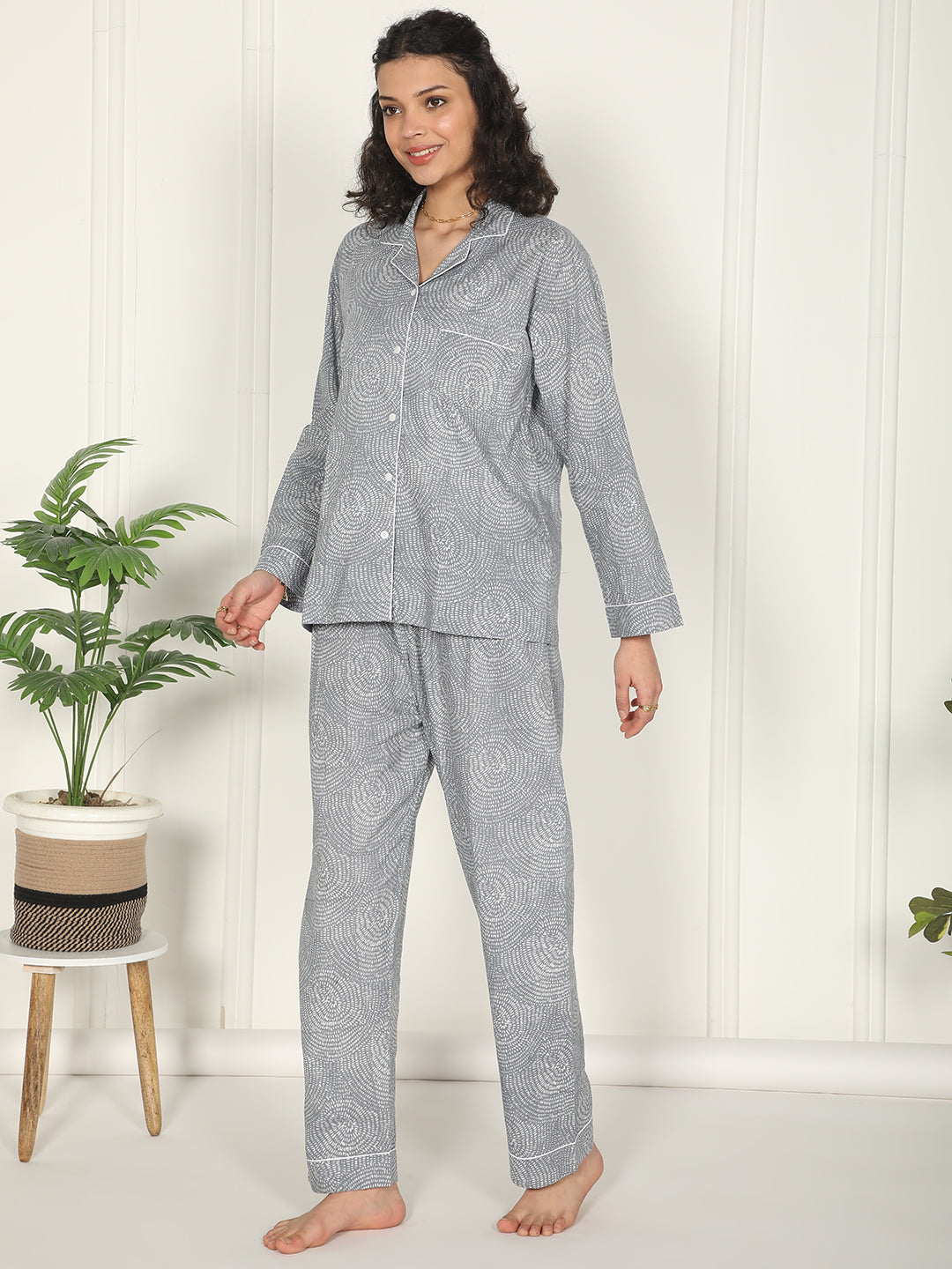 Silver Mist set- Gray printed night suit loungewear set