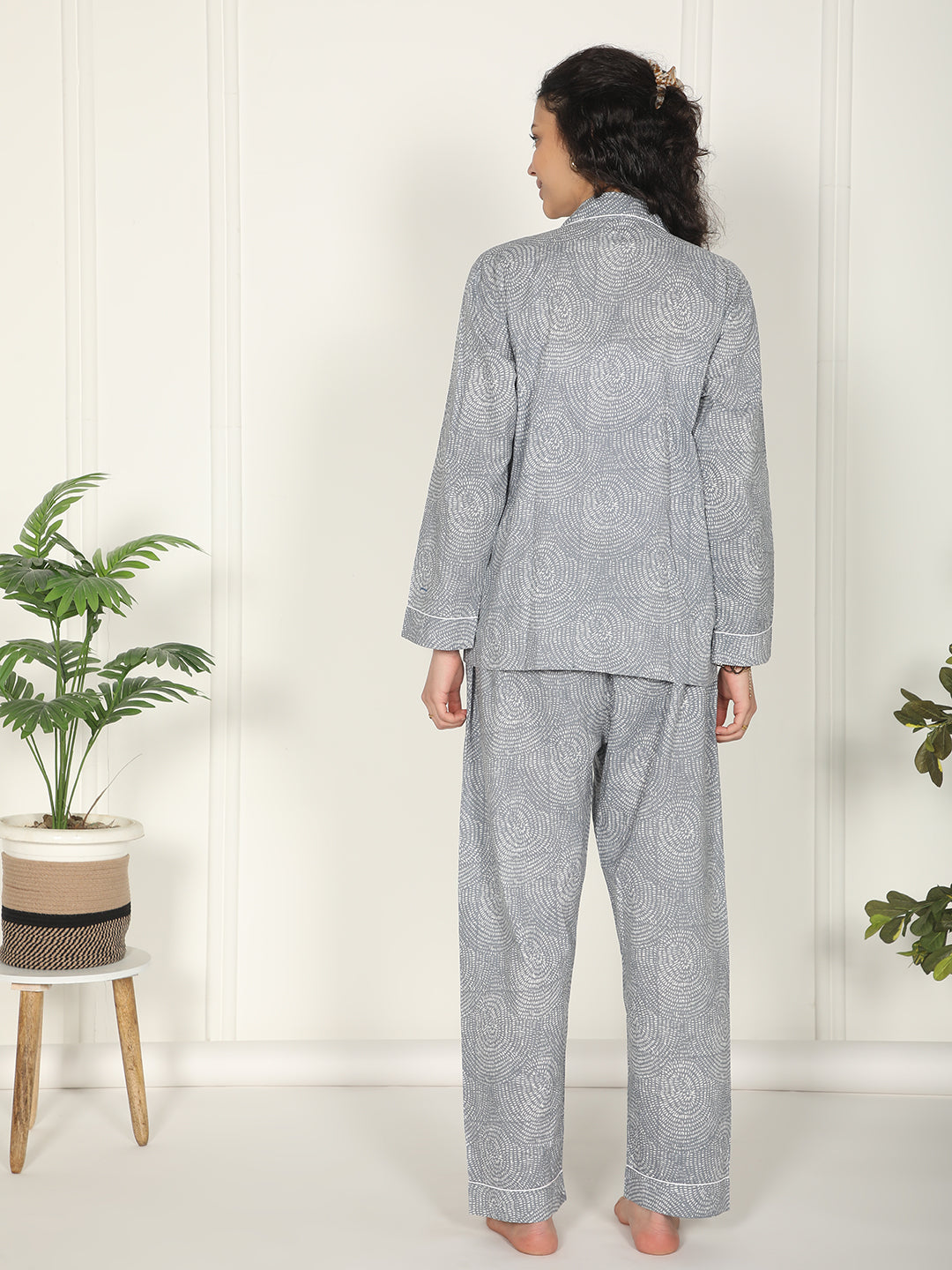 Silver Mist set- Gray printed night suit loungewear set
