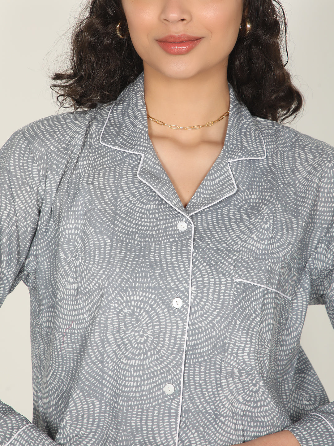Silver Mist set- Gray printed night suit loungewear set