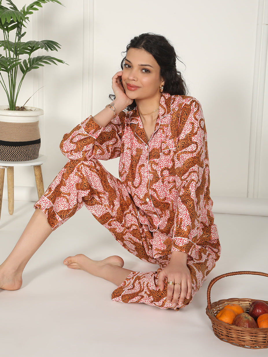 Cheetah printed cotton loungewear set