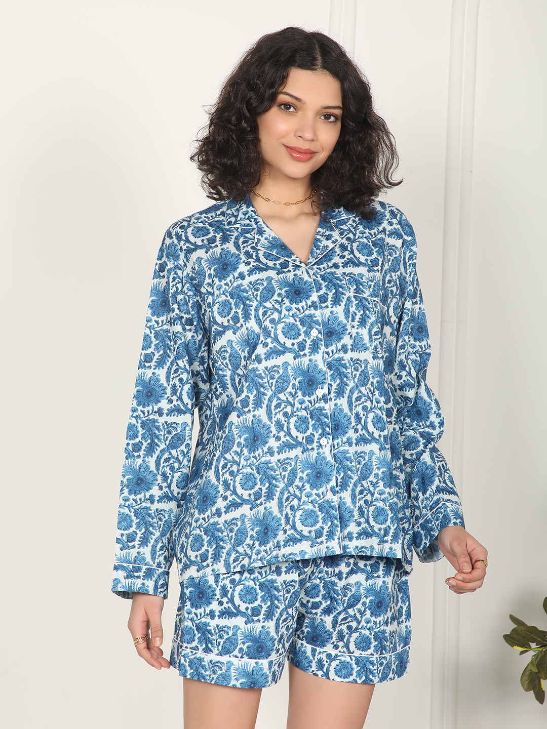 Indigo Bloom set : Blue floral printed cotton loungewear set