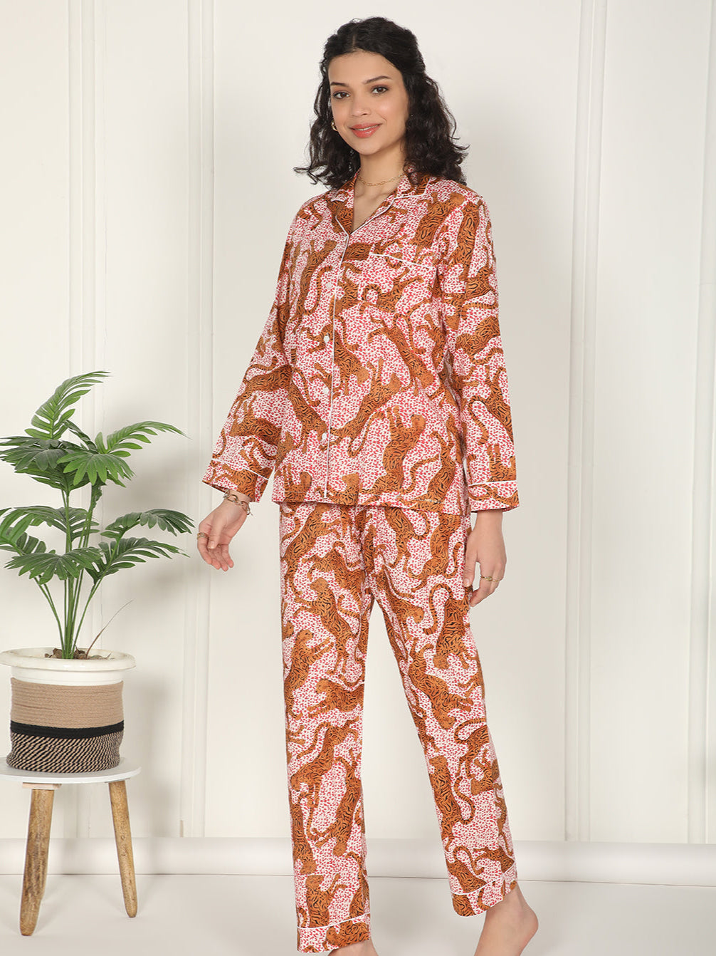 Cheetah printed cotton loungewear set