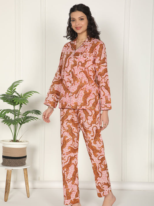 Cheetah printed cotton loungewear set