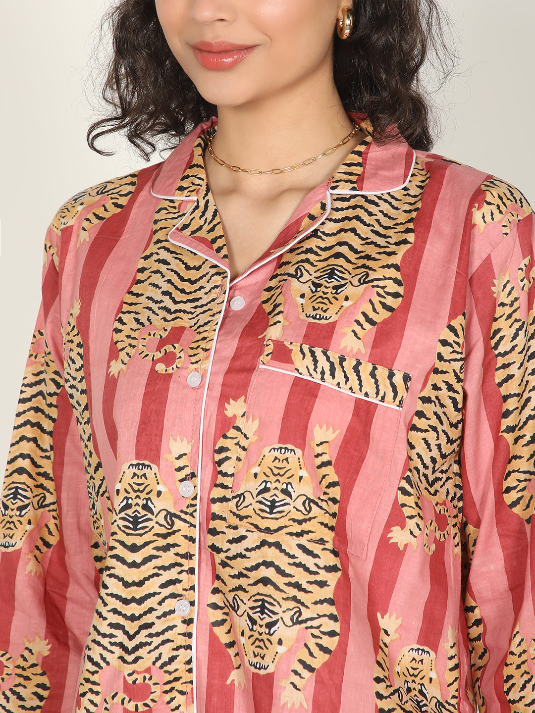 Tiger stripes peach block printed loungewear set