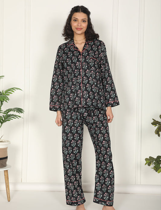 Midnight floral black loungewear printed set