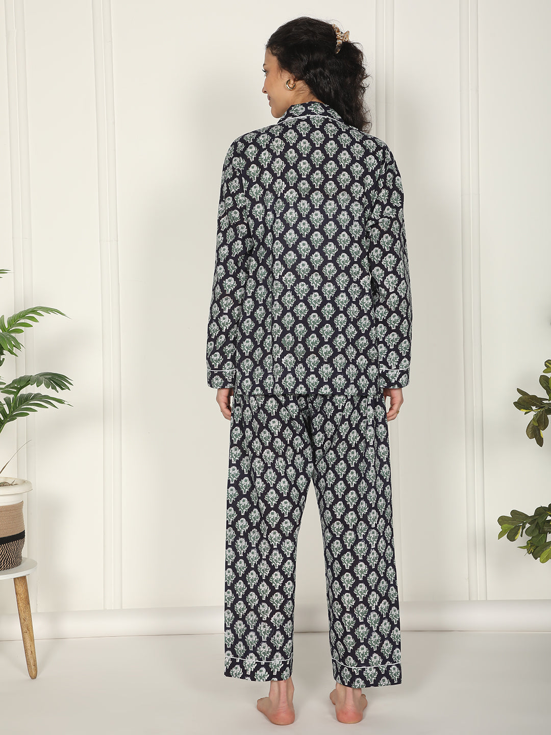 Black & white floral loungewear block printed cotton set