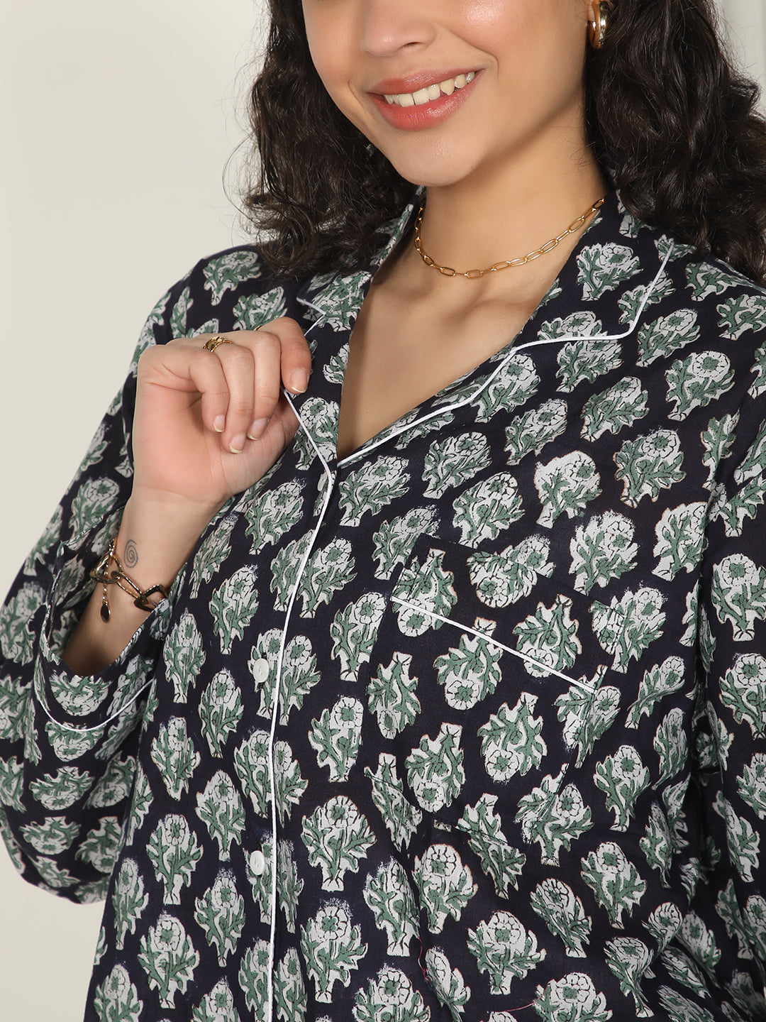 Black & white floral loungewear block printed cotton set