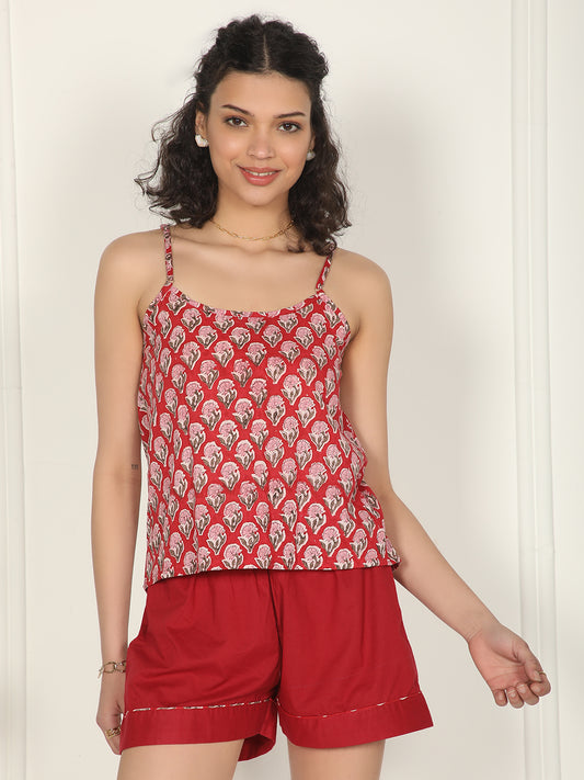 Hand block printed red top