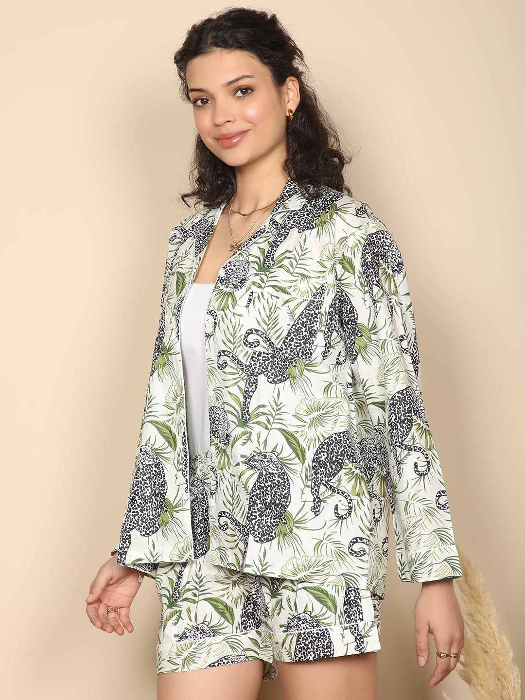 Leopard print tropical loungewear set