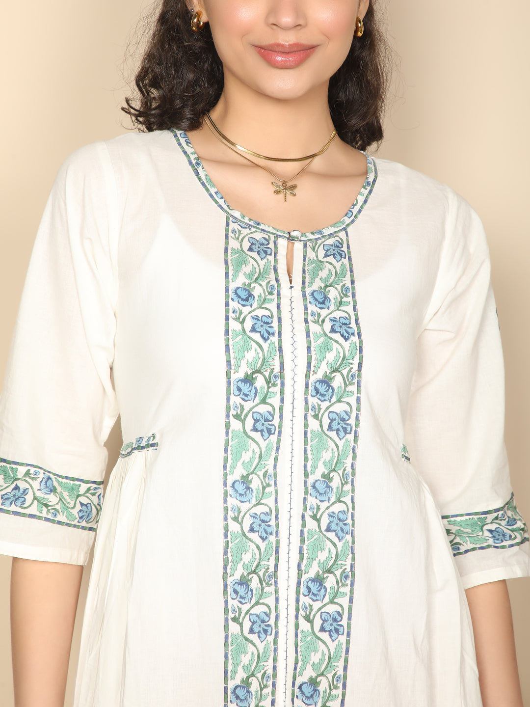 Block printed Blue & white cotton summer dress