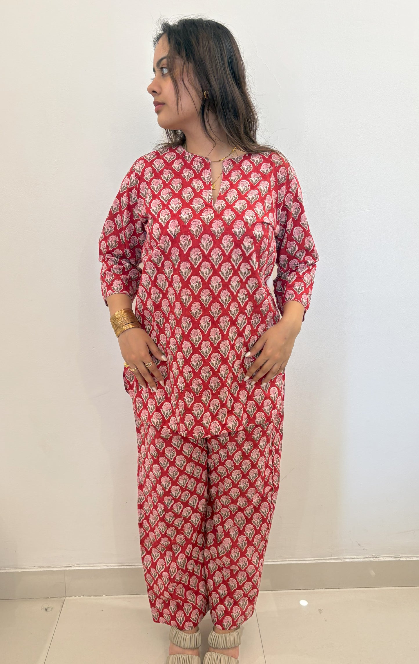 Red Hand block Printed Co-Ord Set