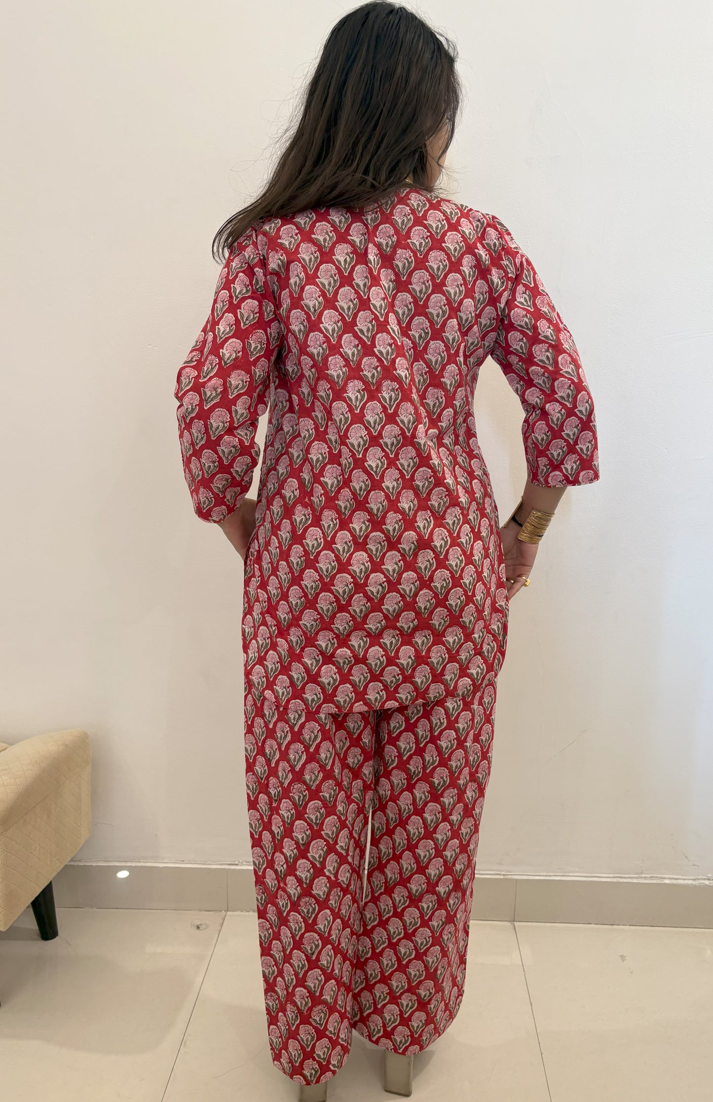 Red Hand block Printed Co-Ord Set