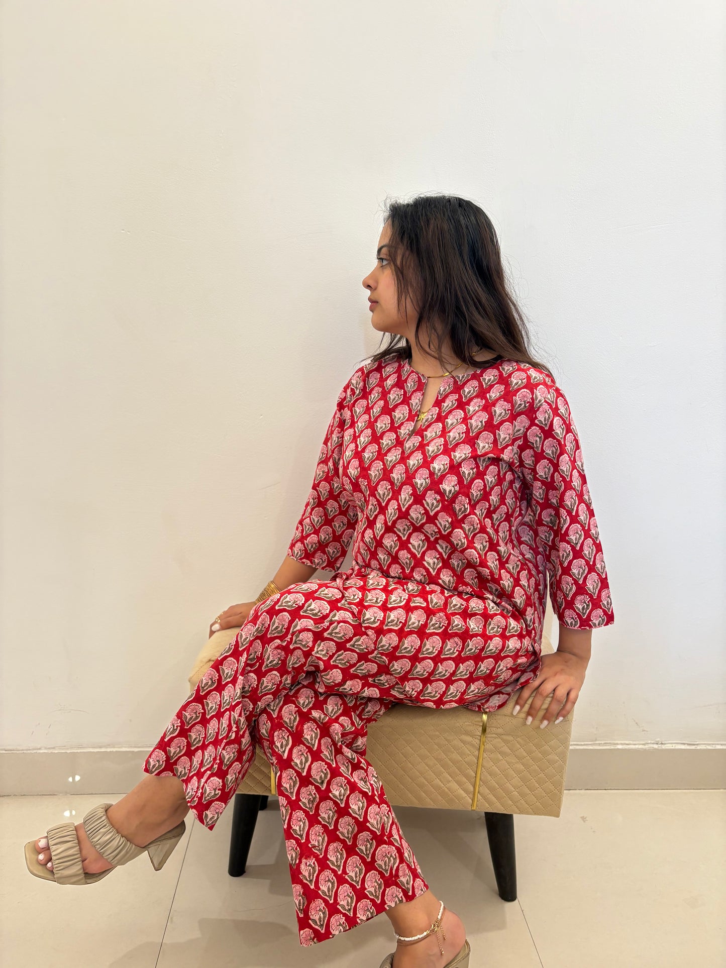 Red Hand block Printed Co-Ord Set