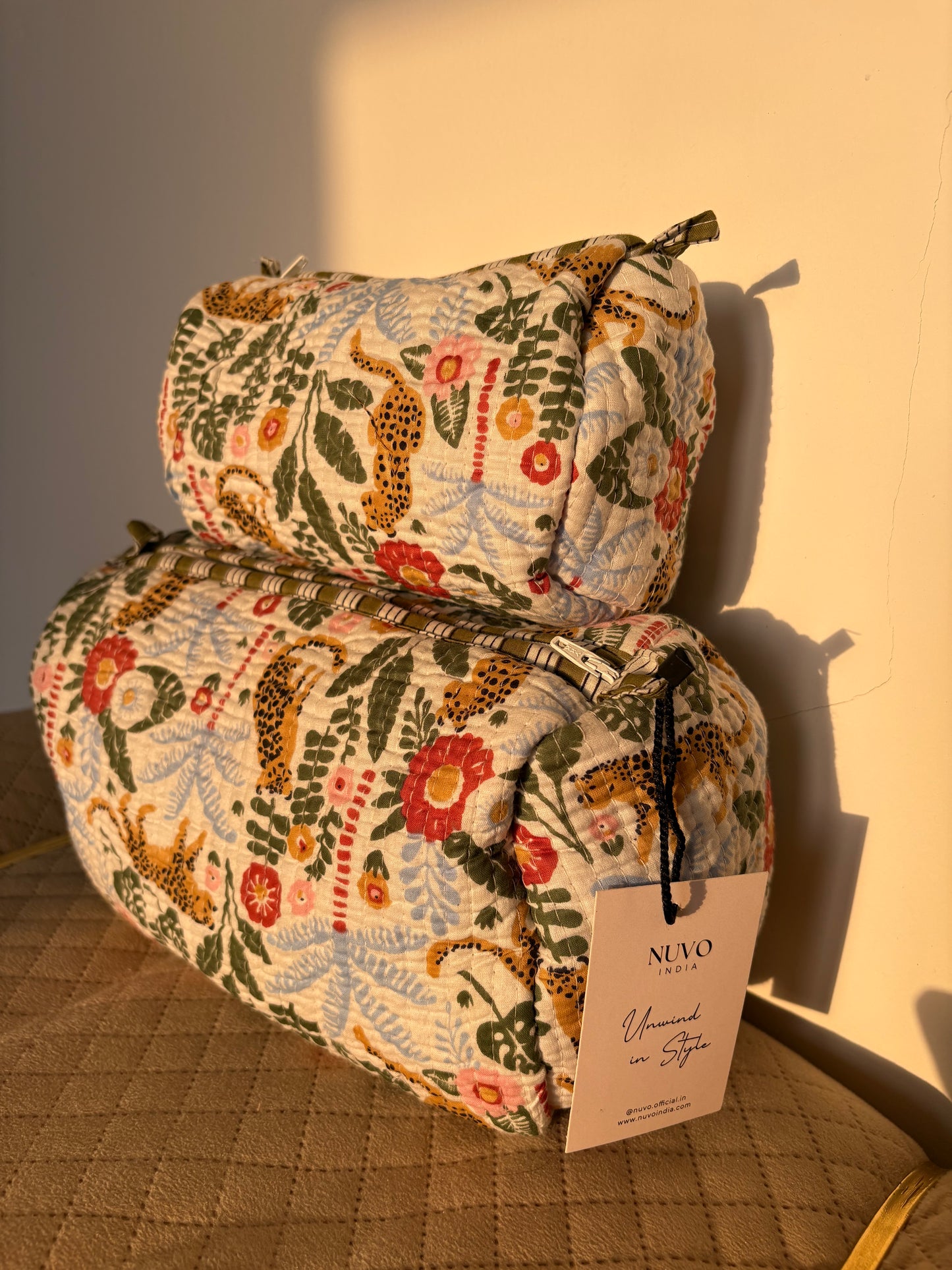 Multi colour tropical print pouches