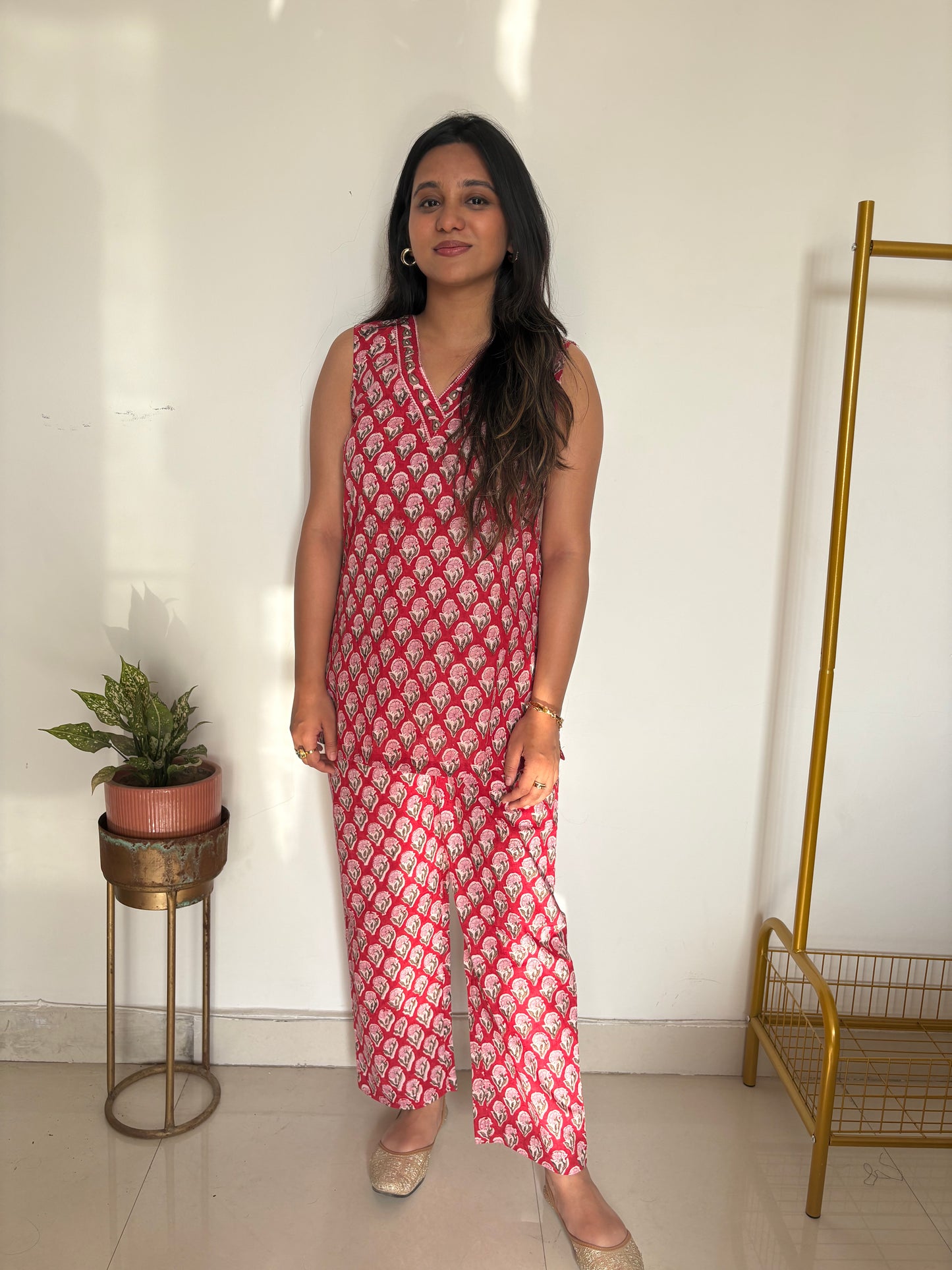Hand block Printed sleeveless cotton set